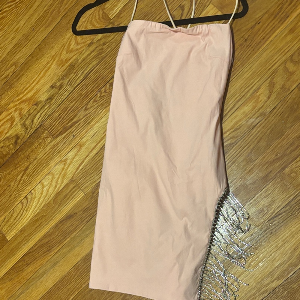 Elegant Pink Fringe-Trim Midi Skirt
